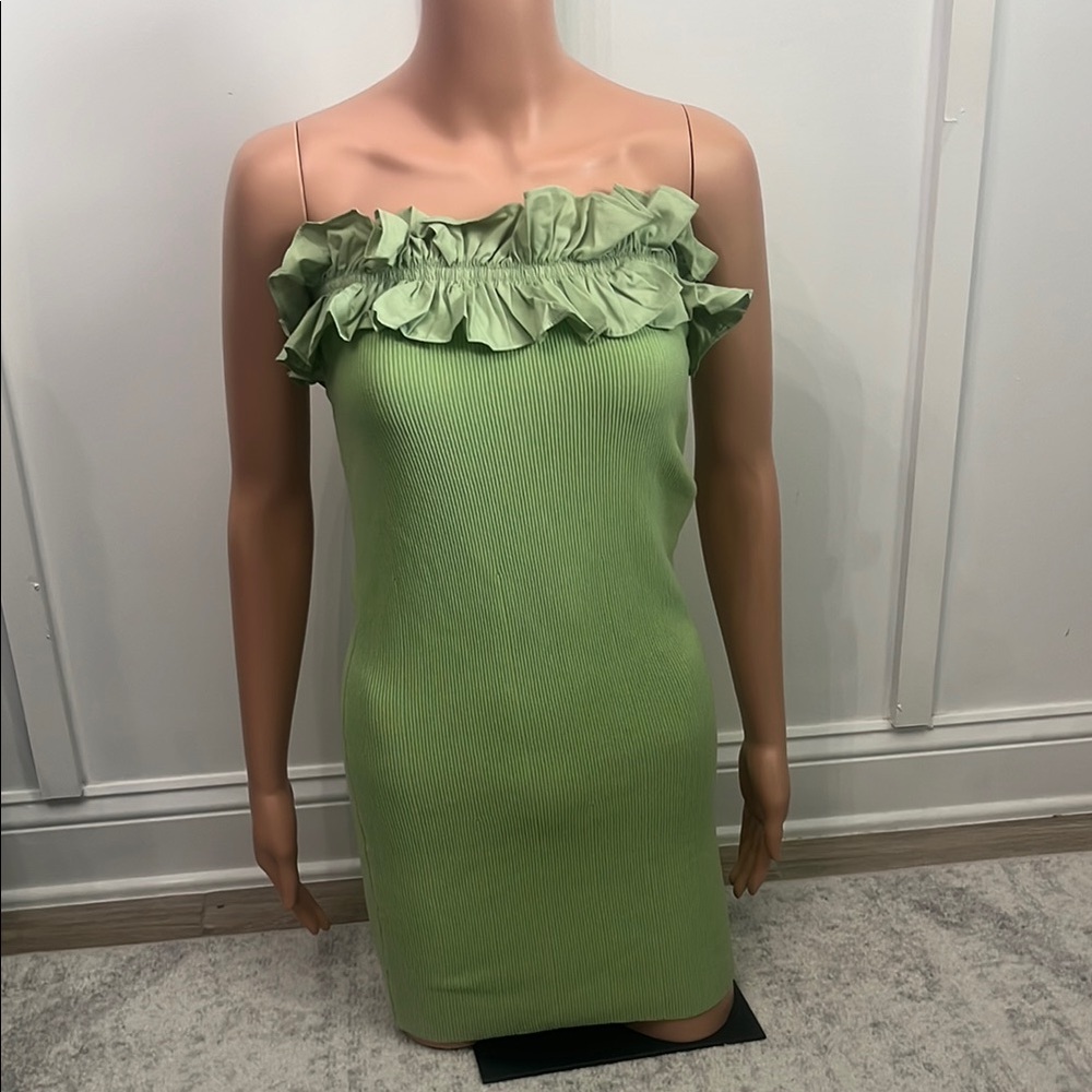 Forever 21 Strapless Green Ruffled Sheath Dress